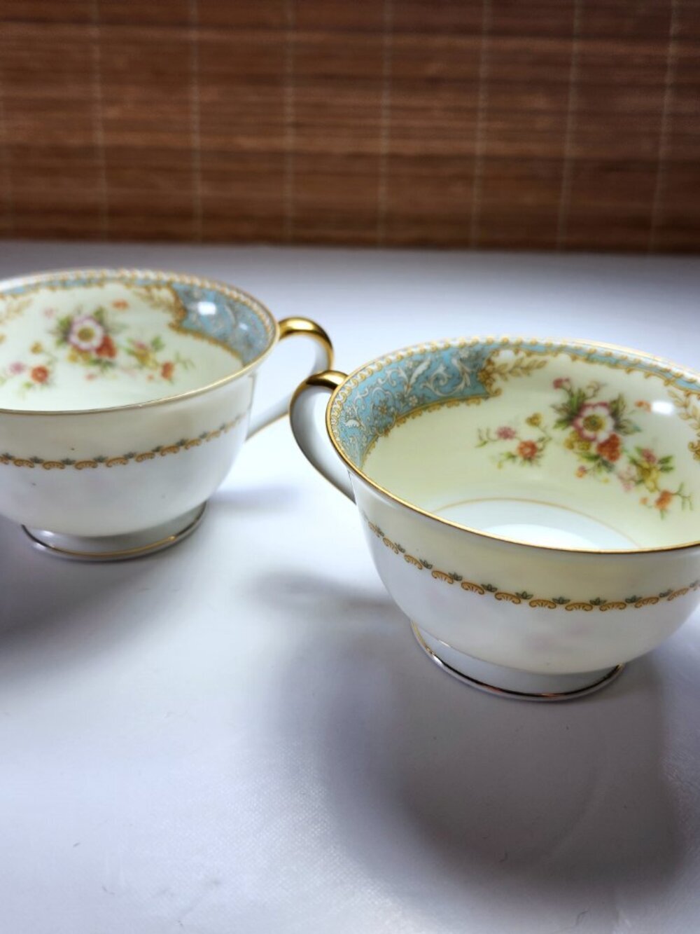 Noritake Blue Dawn Set of 2 Teacups Vintage Japan Porcelain Floral Gold Trim
